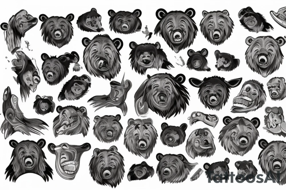 bear head colorful tattoo idea