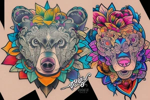 bear head colorful tattoo idea