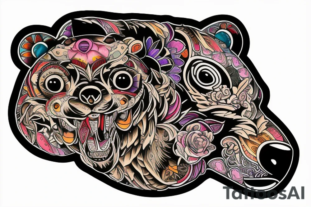bear head colorful tattoo idea