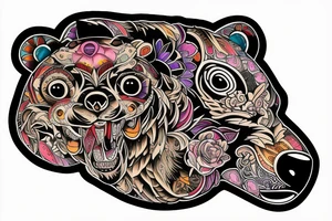 bear head colorful tattoo idea