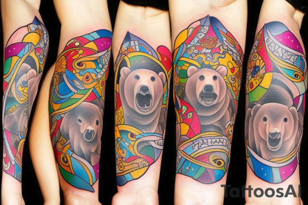 bear head colorful tattoo idea