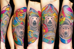 bear head colorful tattoo idea