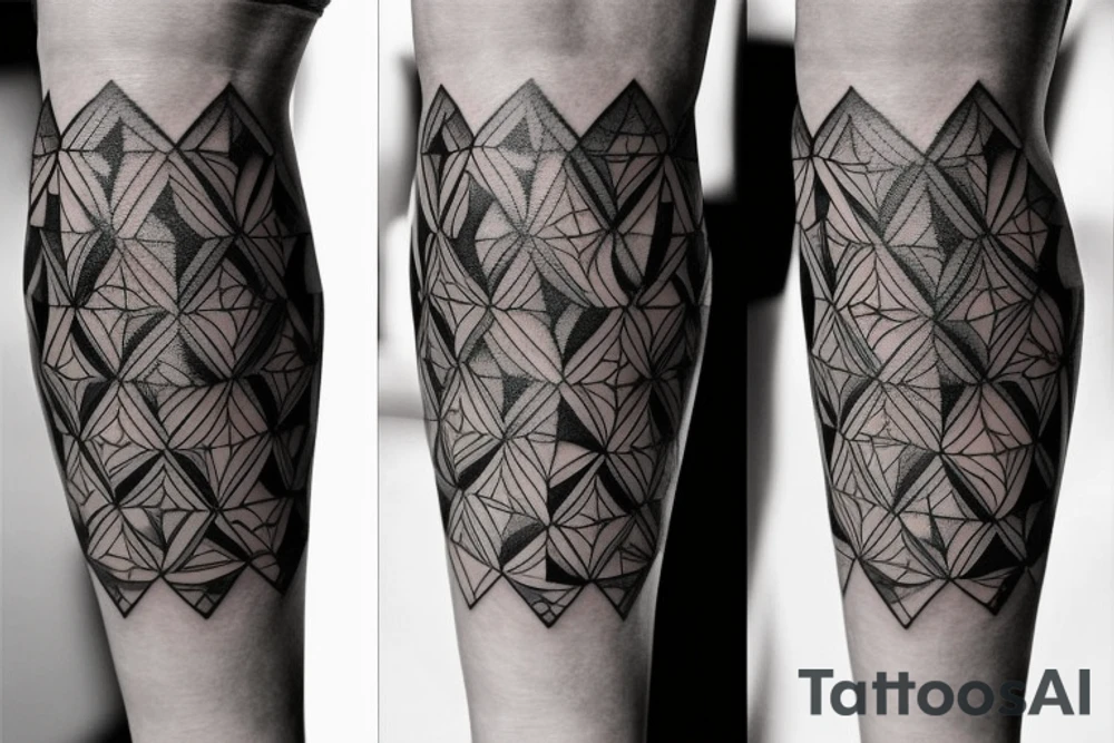 Black and grey geometric leg sleeve tattoo idea