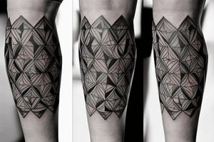 Black and grey geometric leg sleeve tattoo idea