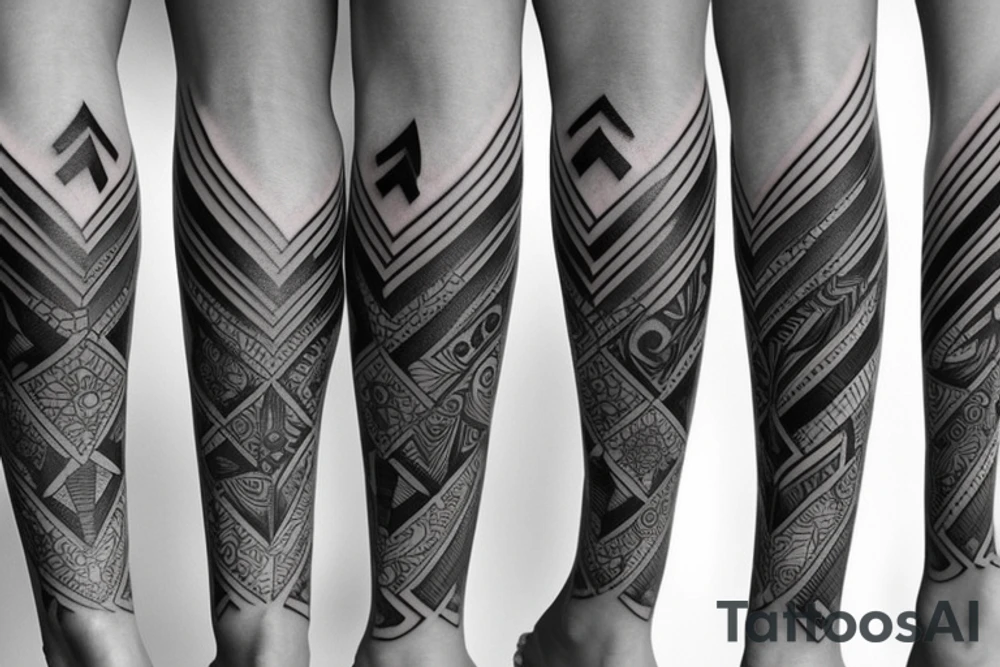 Black and grey geometric leg sleeve tattoo idea