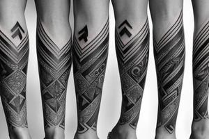 Black and grey geometric leg sleeve tattoo idea