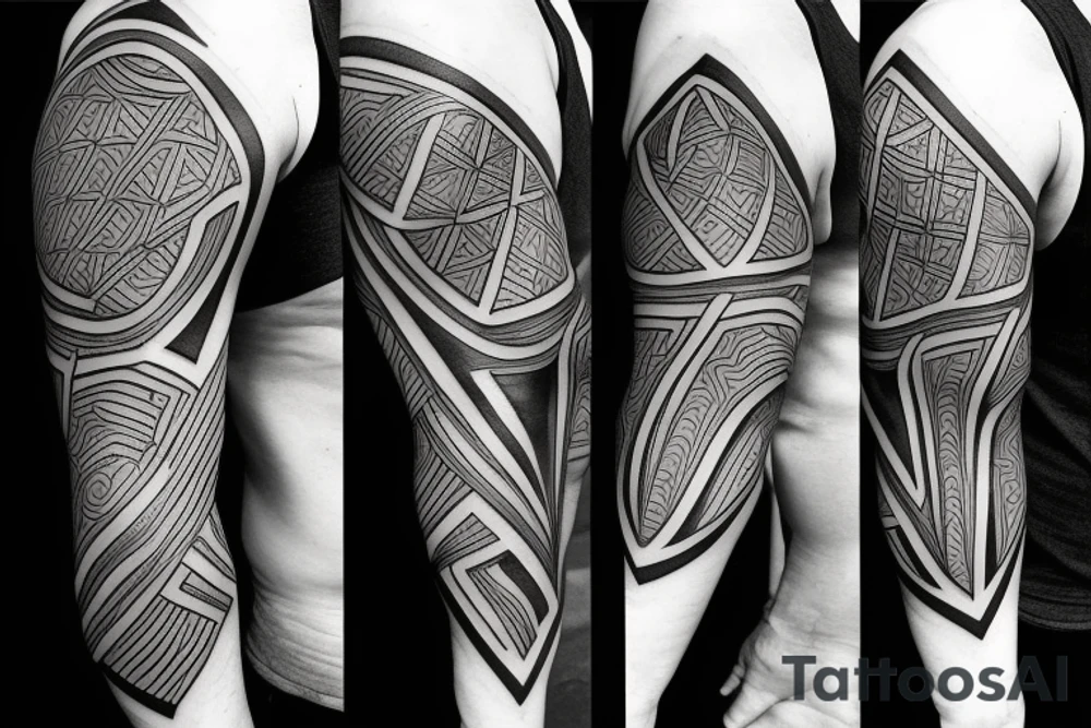 Black and grey geometric mens tattoo idea