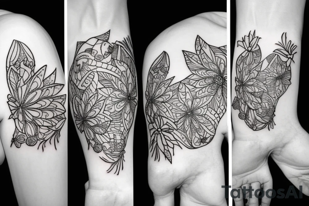 Phoenix with little detail and flowers tattoo idea