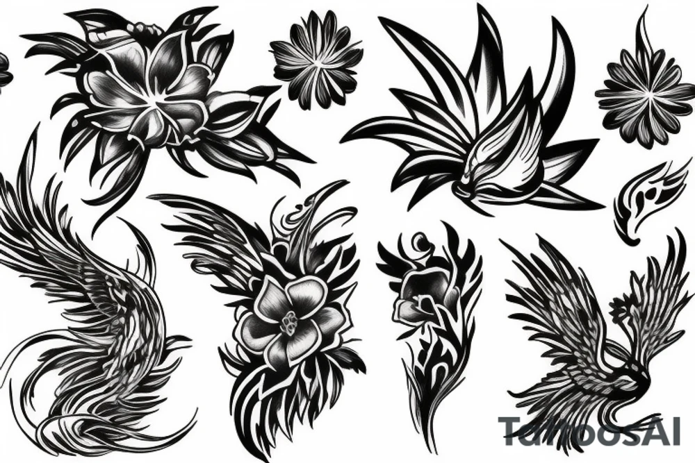 phoenix flower tattoo idea