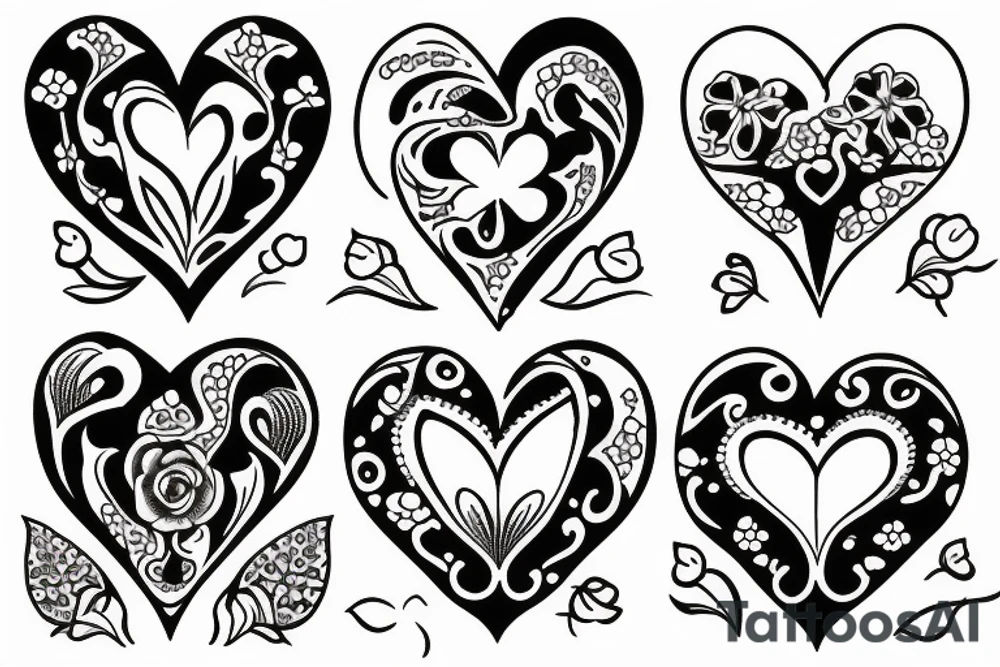 Four hearts with flowers tattoo idea