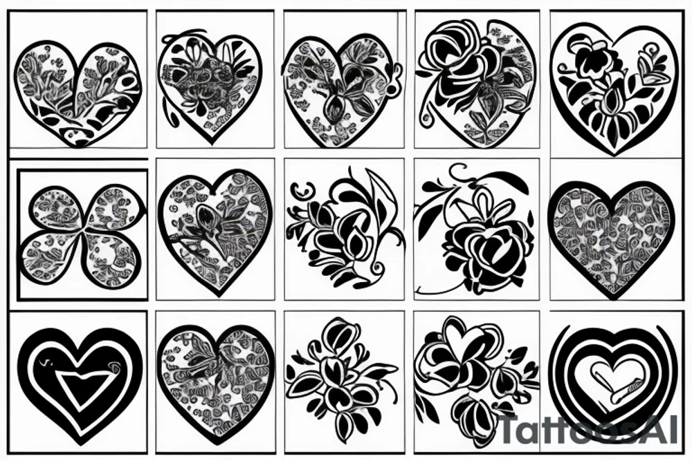 Four hearts with flowers tattoo idea