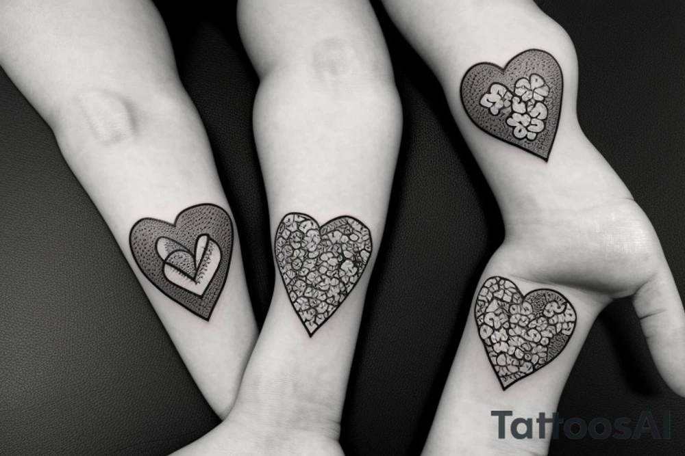 Four hearts together with flowers around them tattoo idea
