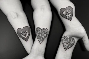 Four hearts together with flowers around them tattoo idea