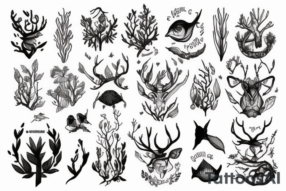 marine and forest fauna tattoo idea