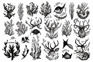 marine and forest fauna tattoo idea