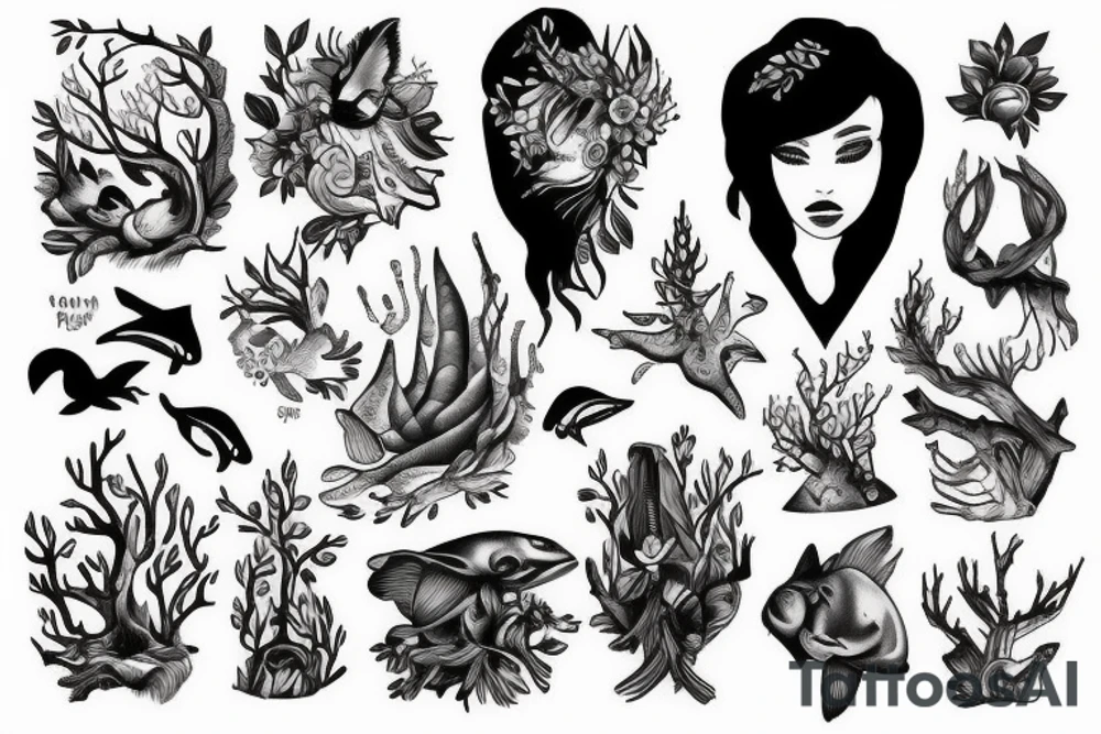 marine and forest fauna tattoo idea