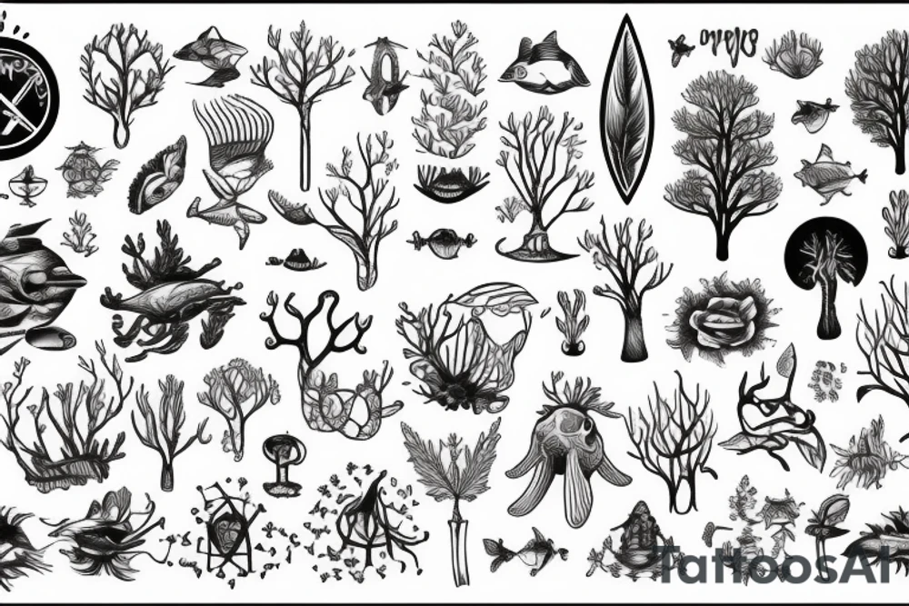 marine and forest fauna tattoo idea