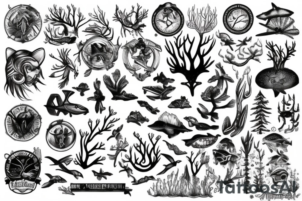 marine and forest fauna tattoo idea