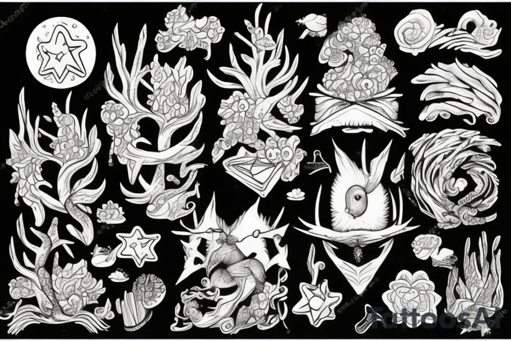 marine and forest fauna tattoo idea