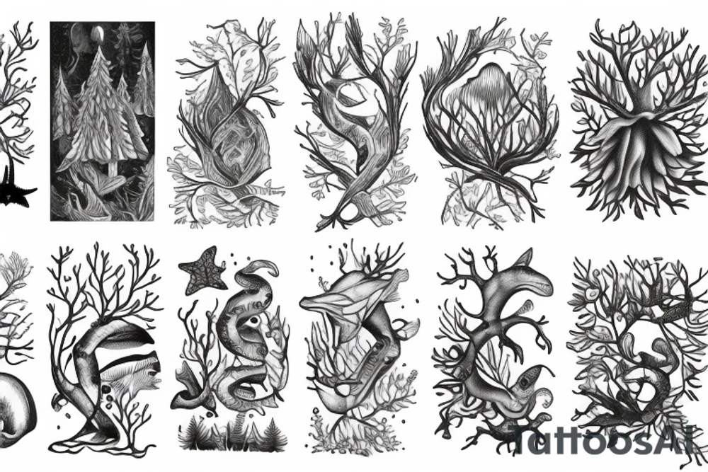 marine and forest fauna tattoo idea
