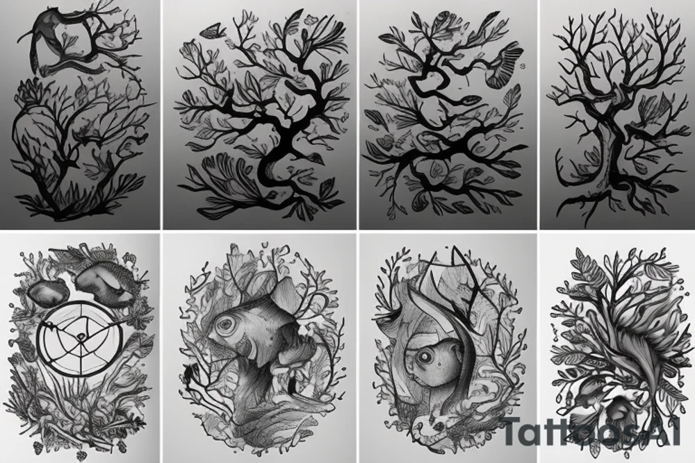 marine and forest fauna tattoo idea