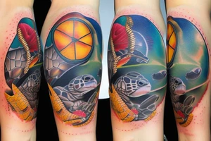 full color realistic marine turtle tattoo idea
