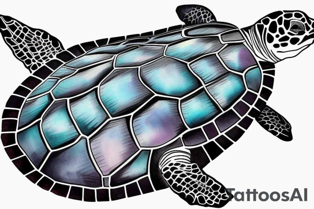 full color realistic marine turtle seen from below tattoo idea