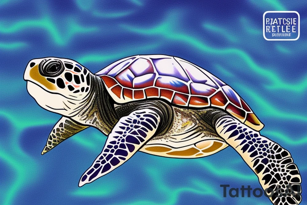 full color realistic marine turtle seen from below tattoo idea