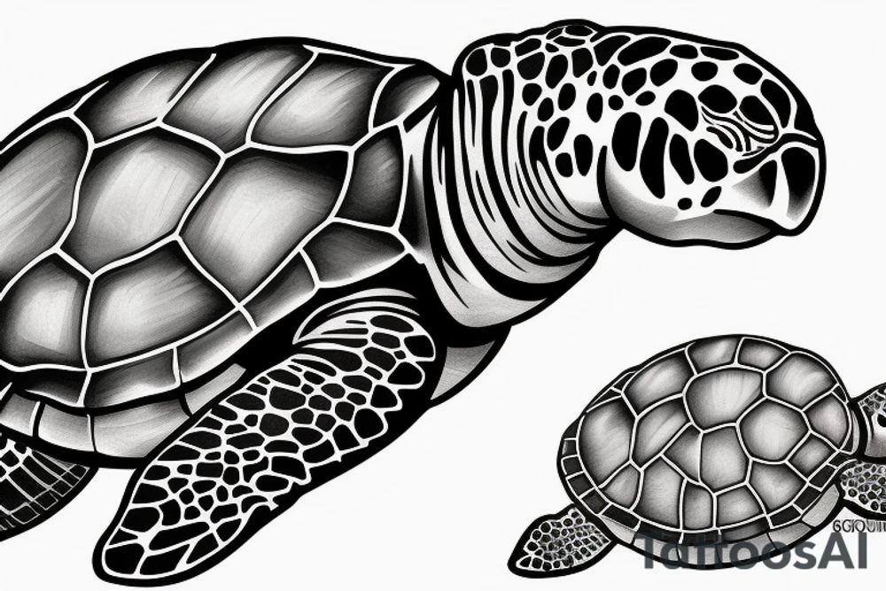 full color realistic marine turtle seen from below tattoo idea
