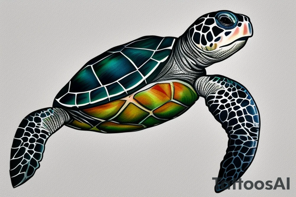 full color realistic marine turtle seen from below tattoo idea