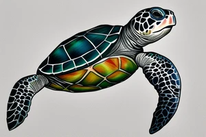 full color realistic marine turtle seen from below tattoo idea