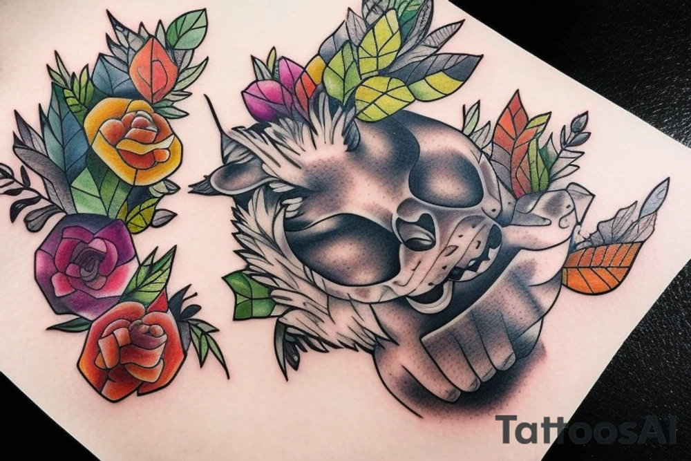full color realistic forest fauna tattoo idea