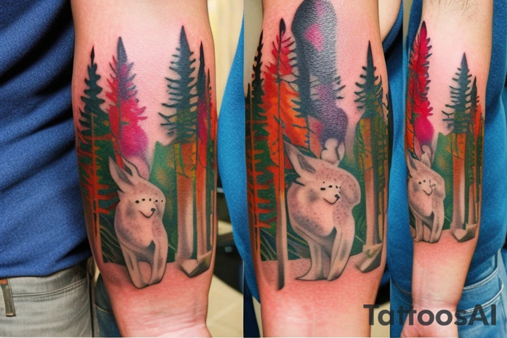 full color realistic forest fauna tattoo idea
