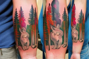 full color realistic forest fauna tattoo idea