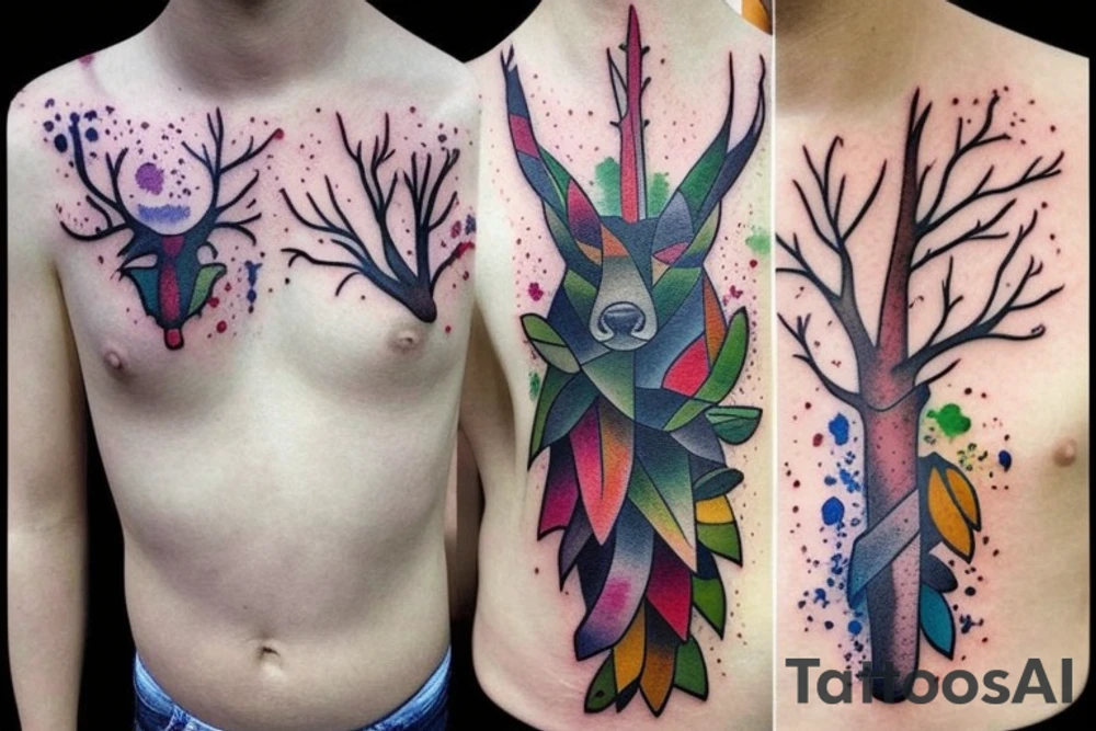 full color realistic forest fauna tattoo idea