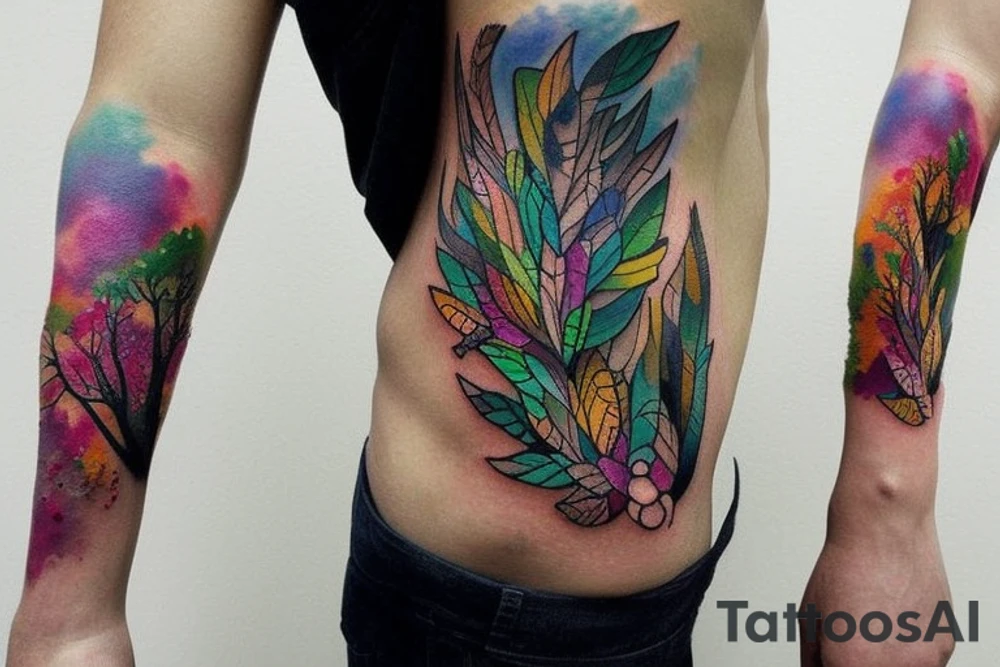 full color realistic forest fauna tattoo idea