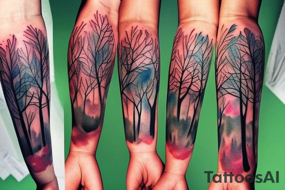 full arm tatoo full color realistic forest animals tattoo idea