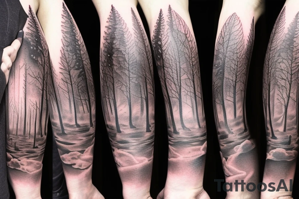 full arm tatoo full color realistic forest animals tattoo idea