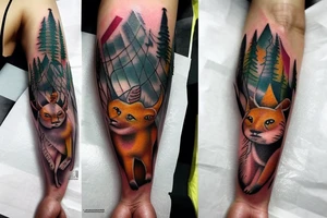 full arm tatoo full color realistic forest animals tattoo idea