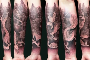 full arm tatoo full color realistic forest animals tattoo idea