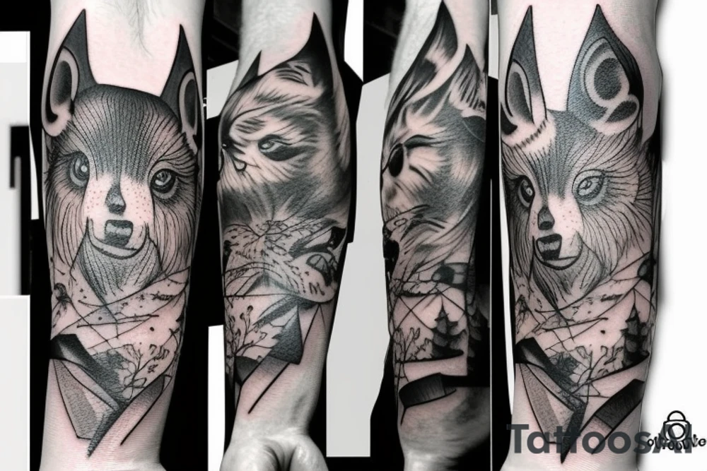 full arm tatoo full color realistic forest animals tattoo idea
