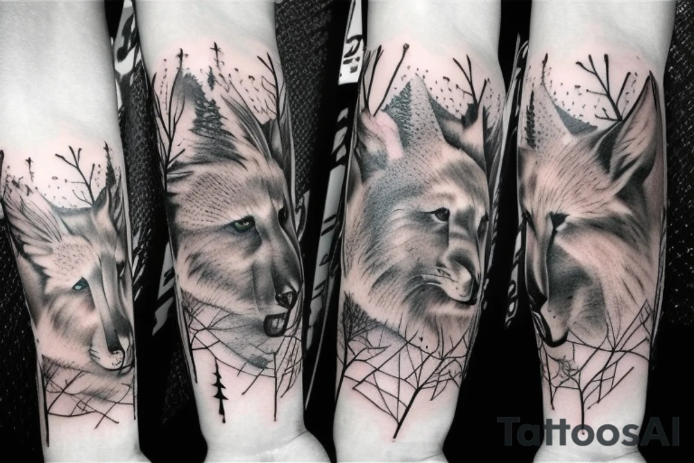 full arm tatoo full color realistic forest animals tattoo idea
