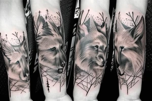 full arm tatoo full color realistic forest animals tattoo idea