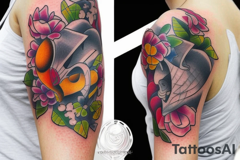 full arm tatoo full color realistic tattoo idea