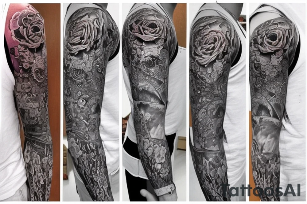 full arm tatoo full color realistic tattoo idea