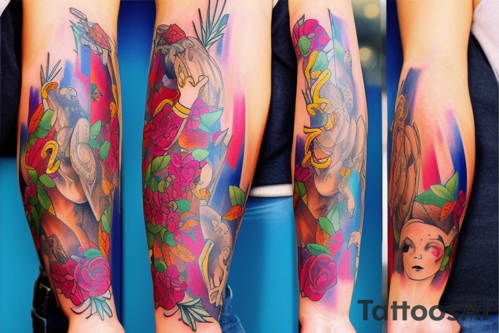 full arm tatoo full color realistic tattoo idea