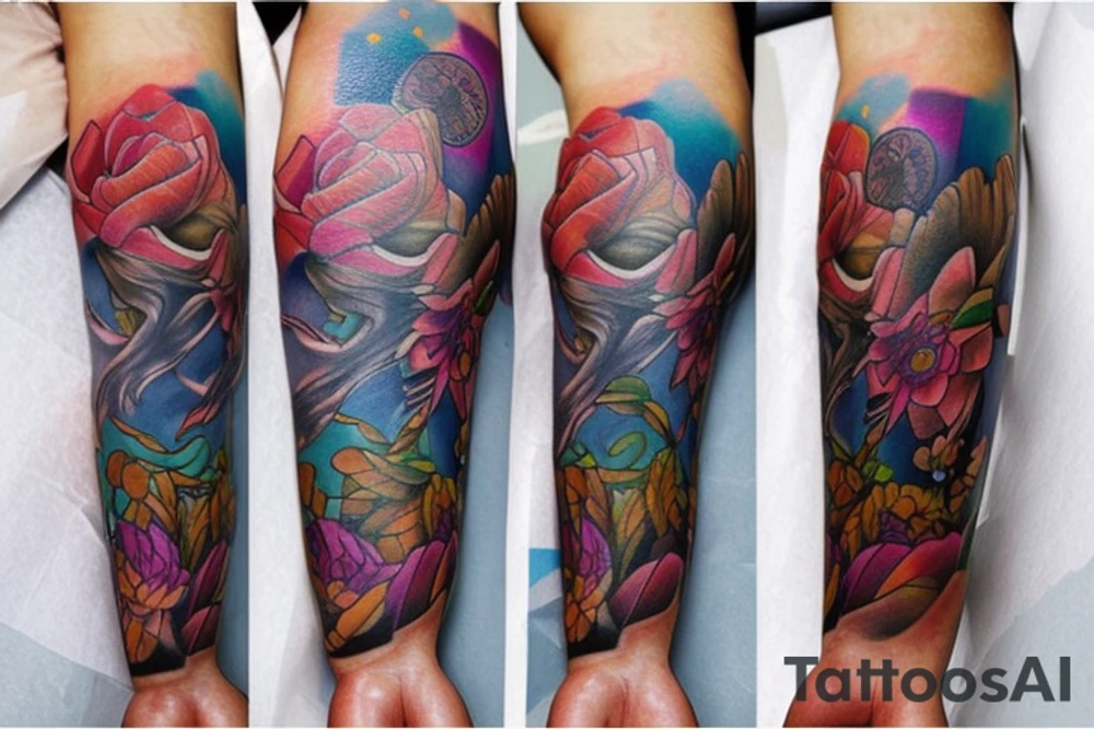 full arm tatoo full color realistic tattoo idea