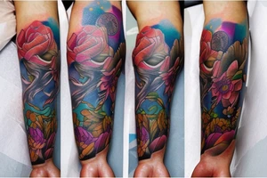 full arm tatoo full color realistic tattoo idea