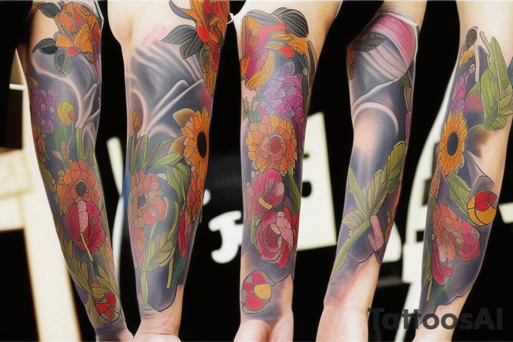 full arm tatoo full color realistic tattoo idea