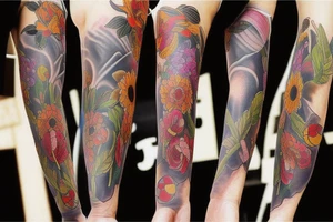full arm tatoo full color realistic tattoo idea
